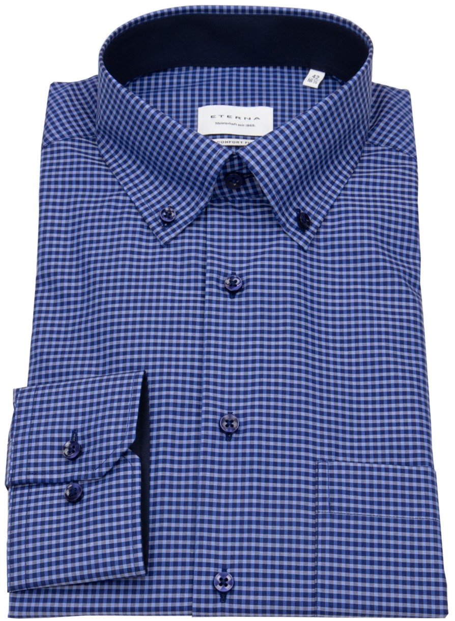 Hemden Eterna | Eterna Hemd - Comfort Fit - Button Down - Blau / Dunkelblau - Ohne Ovp