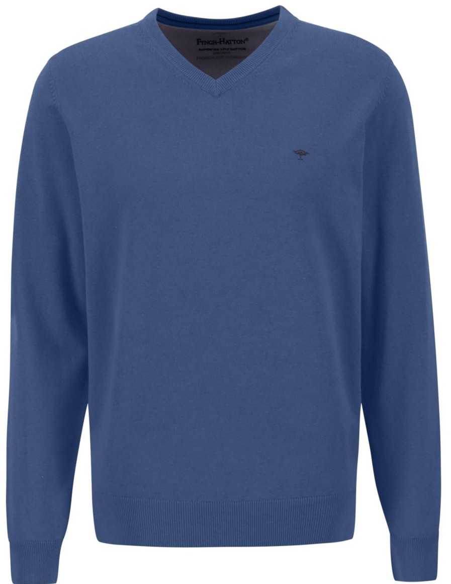 Pullover & Strick Fynch-Hatton | Fynch-Hatton Pullover - Casual Fit - V-Ausschnitt - Blau