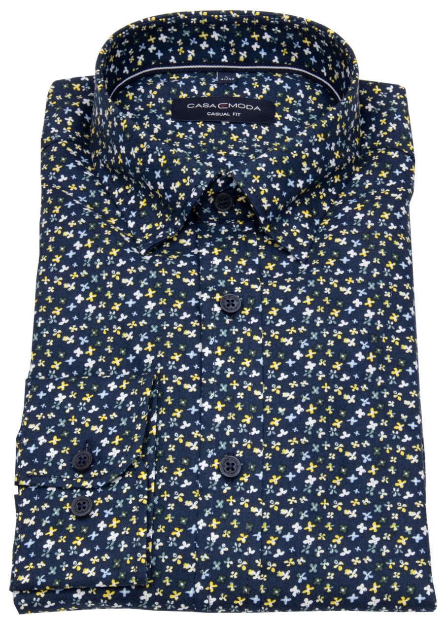 Hemden Casa Moda | Casa Moda Hemd - Casual Fit - Under Button Down - Blau / Gelb - Ohne Ovp