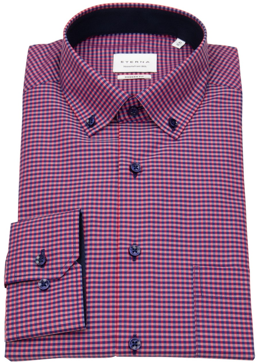 Hemden Eterna | Eterna Hemd - Modern Fit - Button Down - Rot / Dunkelblau