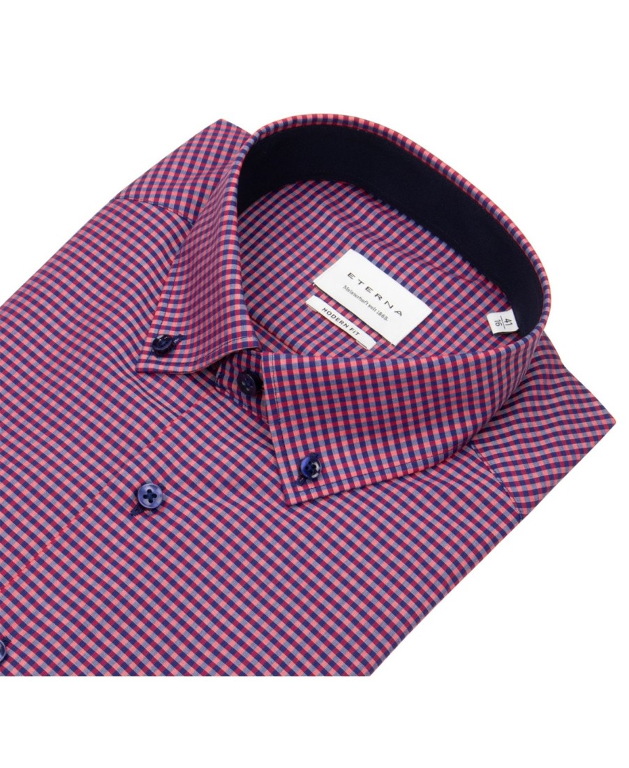 Hemden Eterna | Eterna Hemd - Modern Fit - Button Down - Rot / Dunkelblau