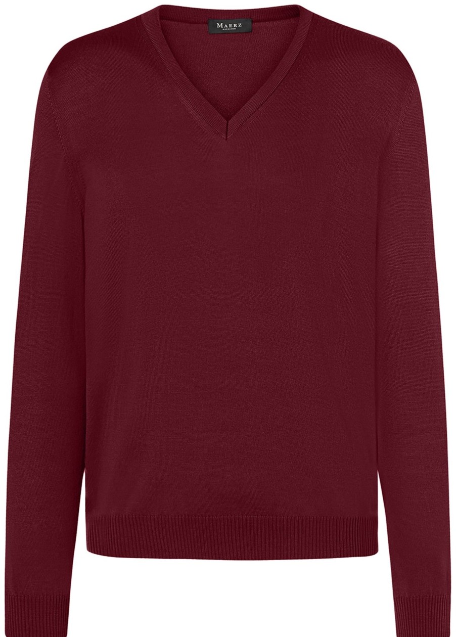 Pullover & Strick MAERZ Muenchen | Maerz Muenchen Pullover - Comfort Fit - V-Ausschnitt - Merinowolle - Weinrot