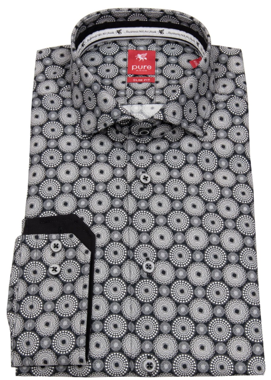 Hemden Pure | Pure Hemd - Slim Fit - Print - Schwarz / Weis