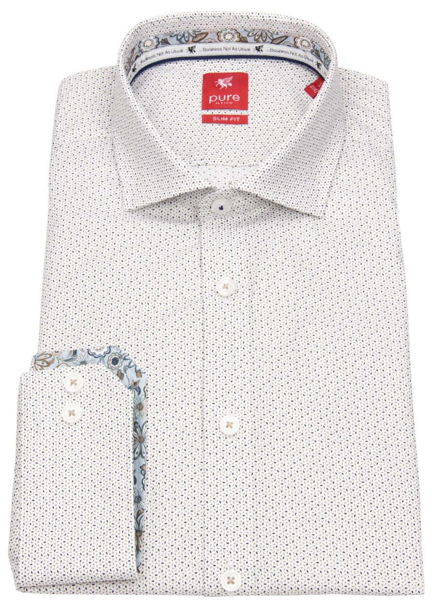 Hemden Pure | Pure Hemd - Slim Fit - Print - Weis / Hellbraun - Ohne Ovp