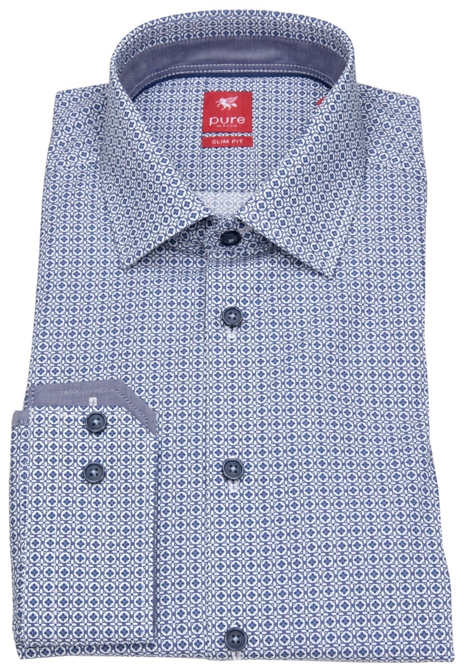 Hemden Pure | Pure Hemd - Slim Fit - Print - Blau / Weis