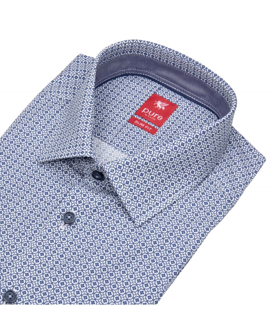 Hemden Pure | Pure Hemd - Slim Fit - Print - Blau / Weis