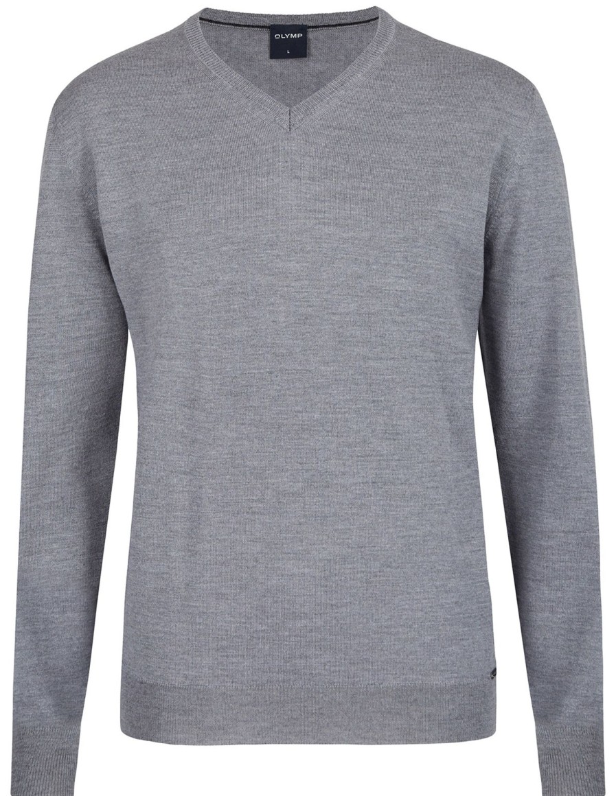 Pullover & Strick OLYMP | Olymp Pullover - Merinowolle - V-Ausschnitt - Grau