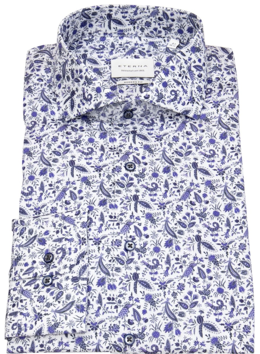 Hemden Eterna | Eterna Hemd - Modern Fit - Kentkragen - Print - Blau / Weis