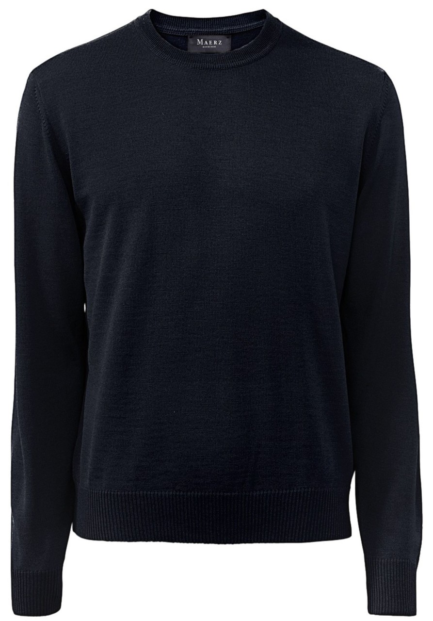 Pullover & Strick MAERZ Muenchen | Maerz Muenchen Pullover - Comfort Fit - Rundhals - Merinowolle - Navy