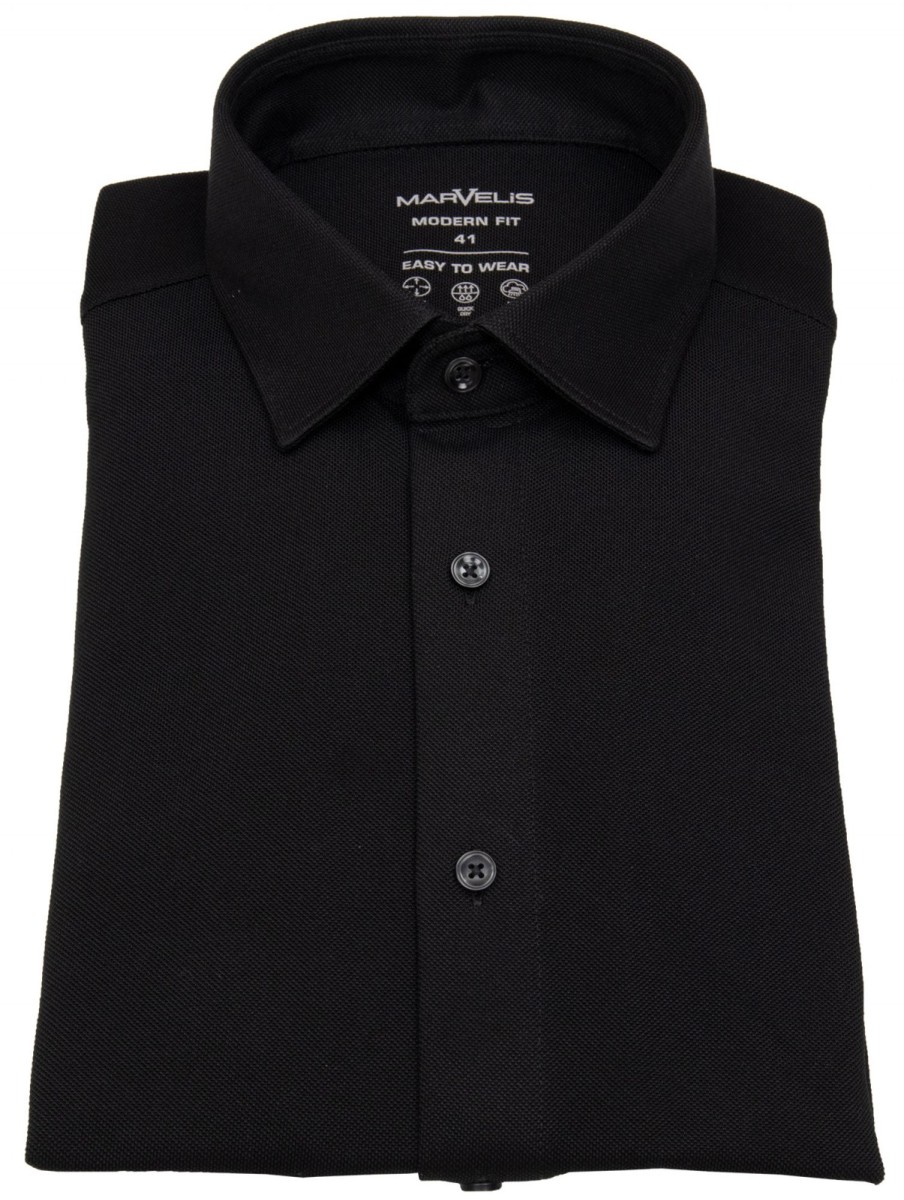 Hemden Marvelis | Marvelis Hemd - Modern Fit - Easy To Wear Jersey - Schwarz