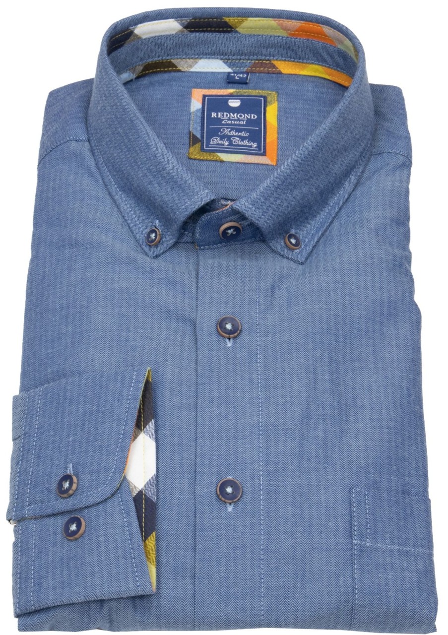 Hemden Redmond | Redmond Hemd - Comfort Fit - Button Down Kragen - Twill - Blau