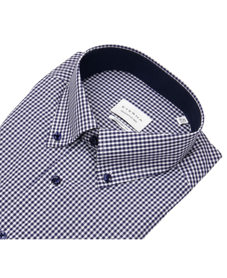 Hemden Eterna | Eterna Hemd - Comfort Fit - Button Down - Dunkelblau / Weis