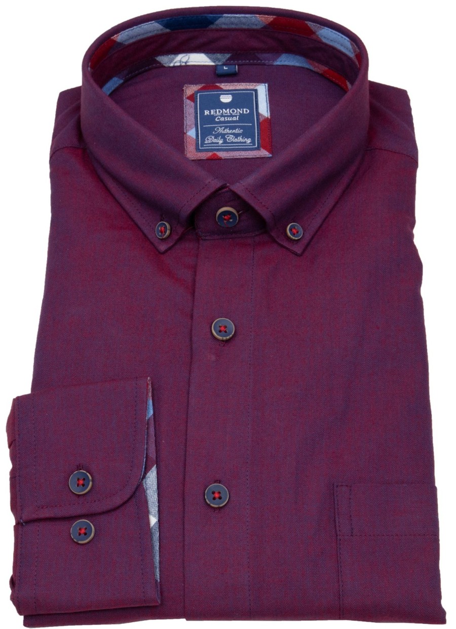 Hemden Redmond | Redmond Hemd - Comfort Fit - Button Down Kragen - Twill - Rot - Ohne Ovp