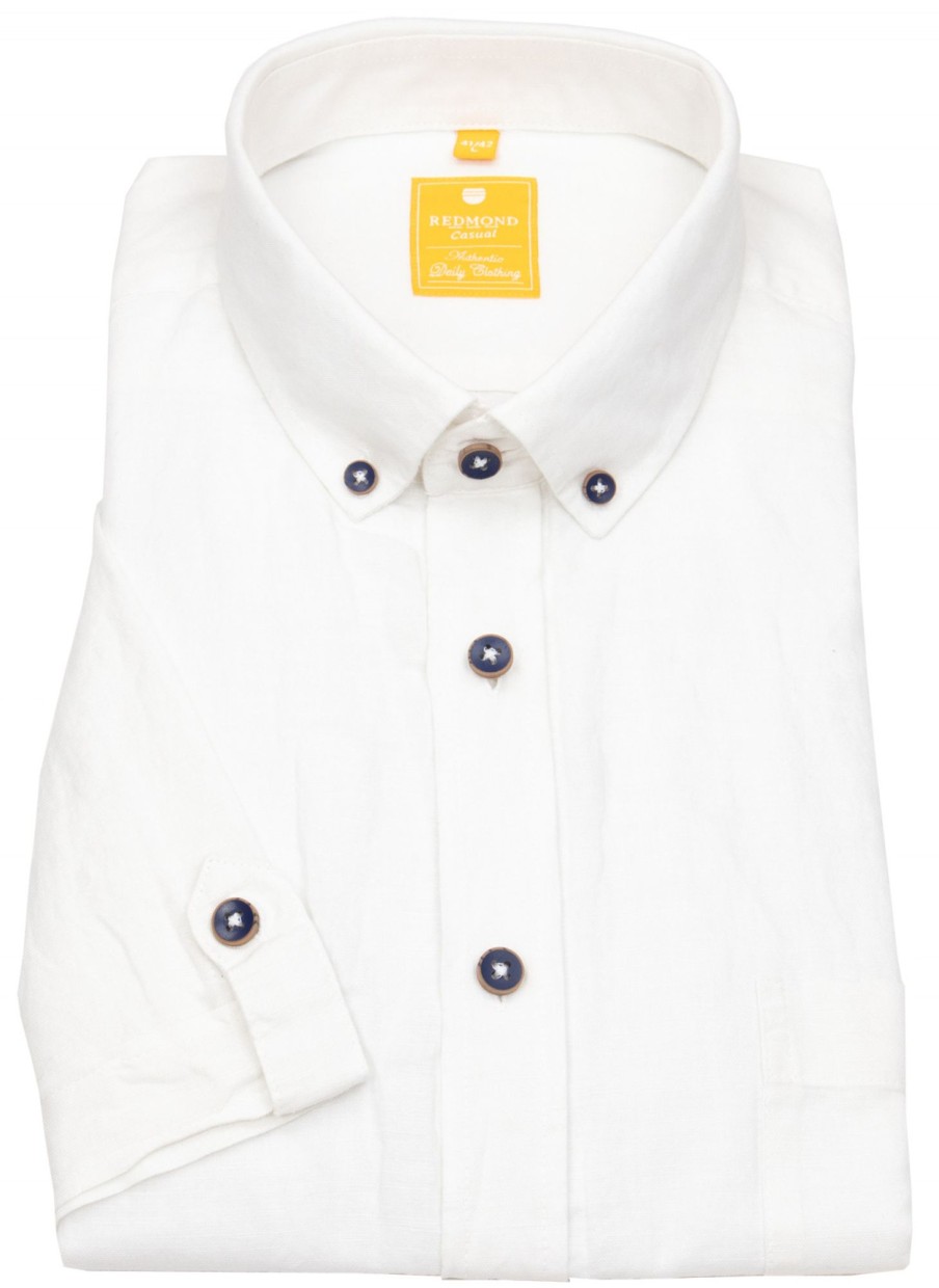 Hemden Redmond | Redmond Kurzarmhemd - Modern Fit - Button Down Kragen - Leinen - Weis