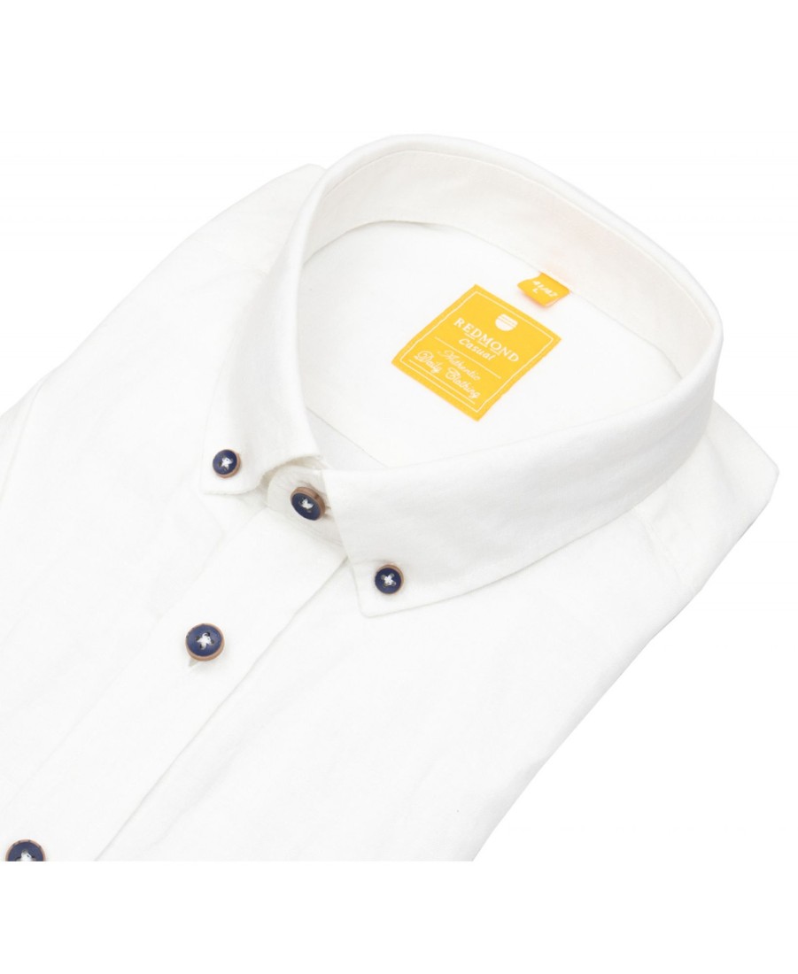 Hemden Redmond | Redmond Kurzarmhemd - Modern Fit - Button Down Kragen - Leinen - Weis