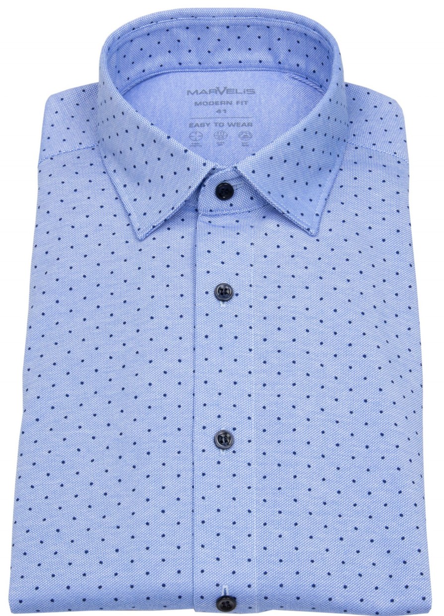 Hemden Marvelis | Marvelis Hemd - Modern Fit - Easy To Wear Pique - Hellblau / Dunkelblau