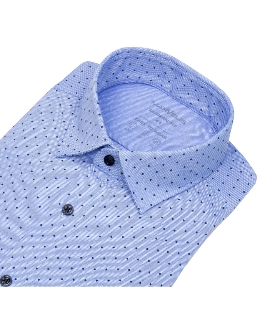 Hemden Marvelis | Marvelis Hemd - Modern Fit - Easy To Wear Pique - Hellblau / Dunkelblau