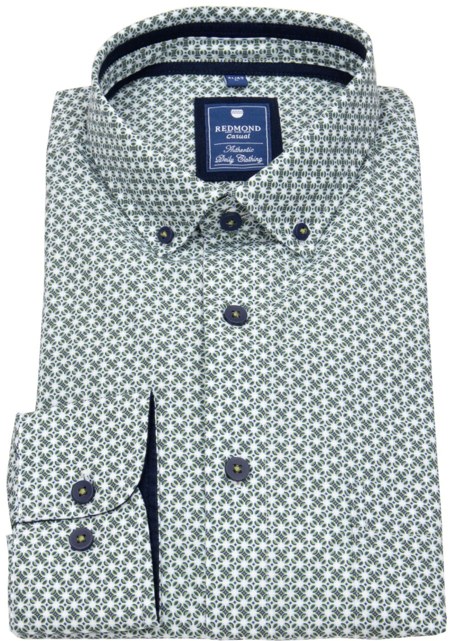 Hemden Redmond | Redmond Hemd - Comfort Fit - Button Down Kragen - Grun / Weis