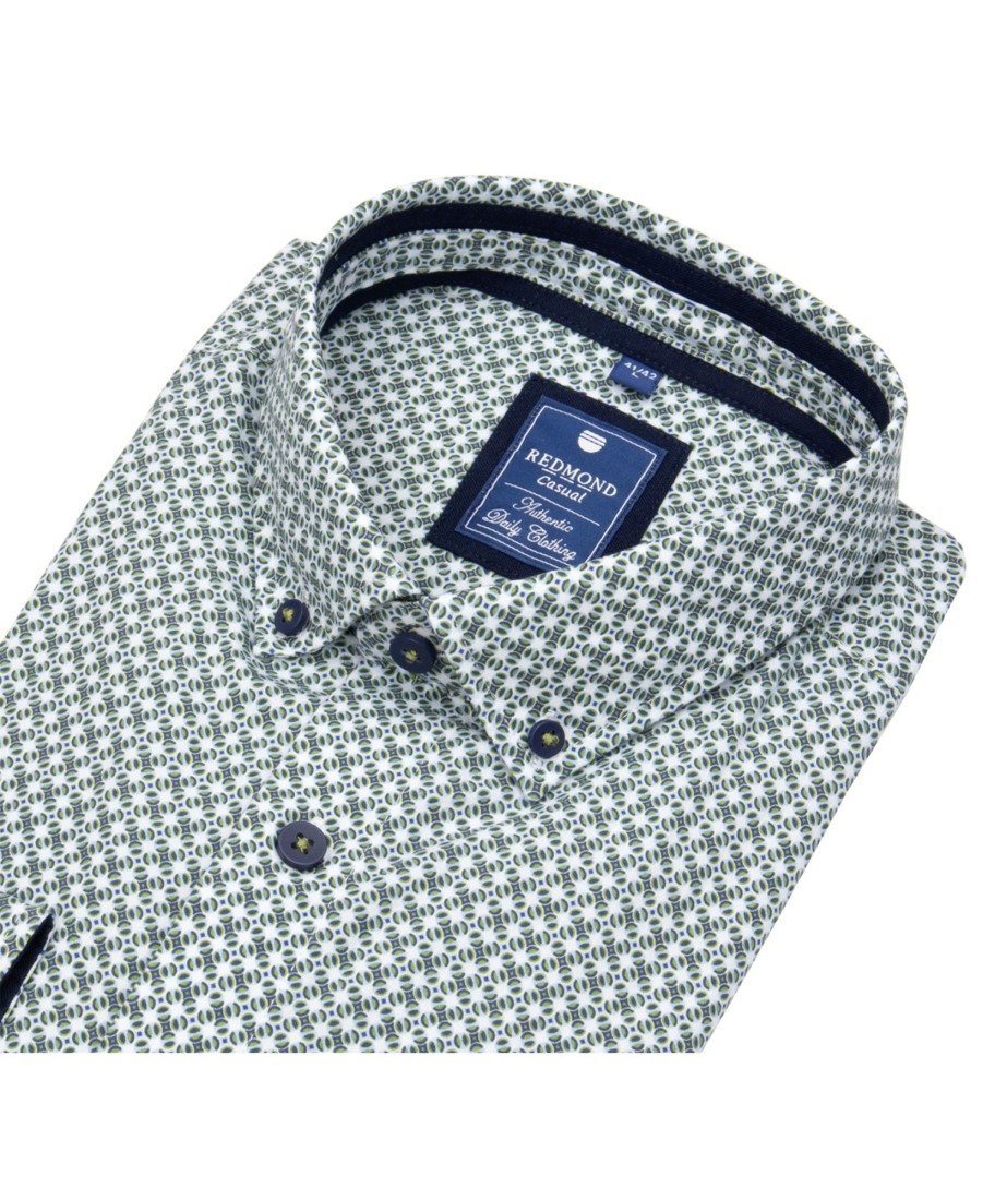 Hemden Redmond | Redmond Hemd - Comfort Fit - Button Down Kragen - Grun / Weis