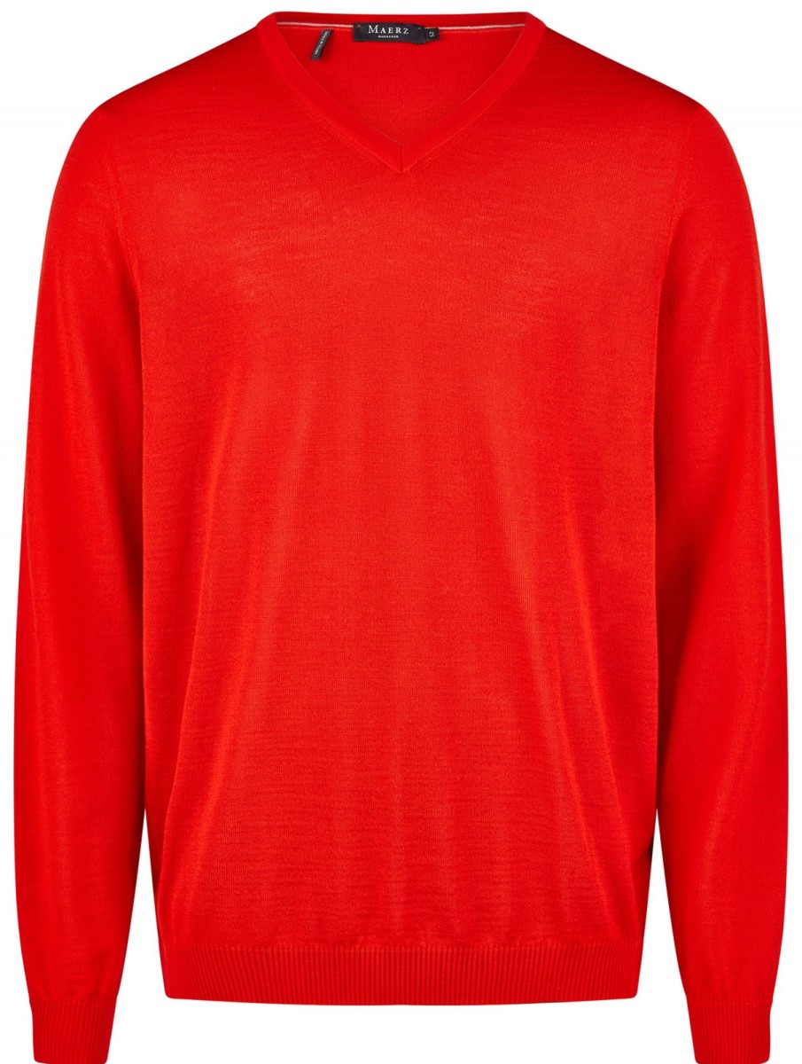 Pullover & Strick MAERZ Muenchen | Maerz Muenchen Pullover - Modern Fit - V-Ausschnitt - Rot