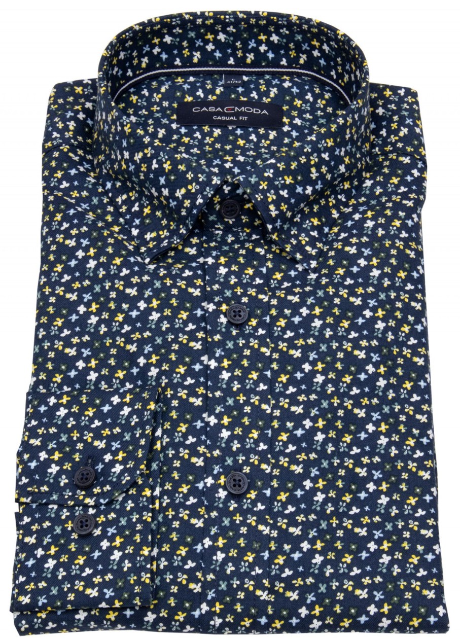 Hemden Casa Moda | Casa Moda Hemd - Casual Fit - Under Button Down - Blau / Gelb