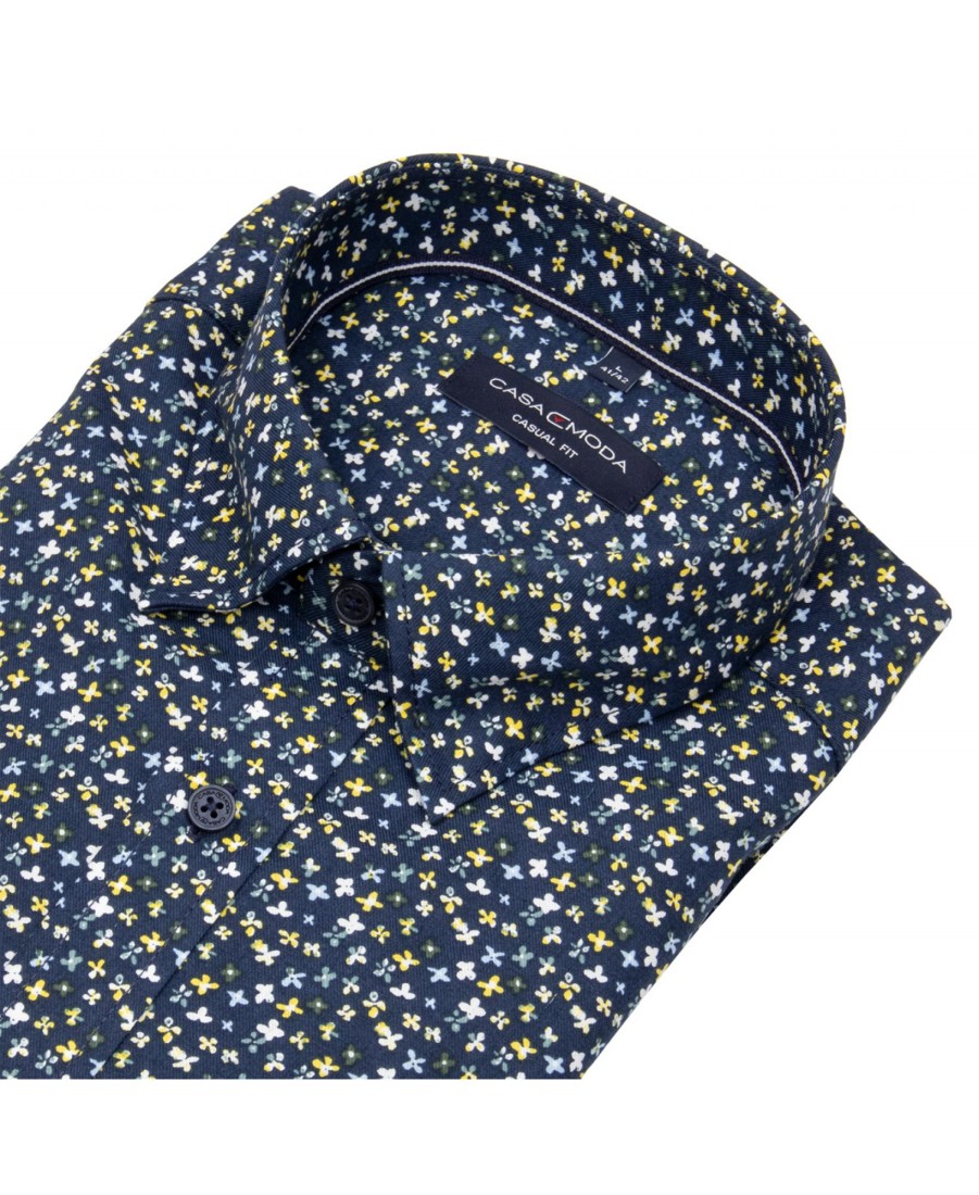 Hemden Casa Moda | Casa Moda Hemd - Casual Fit - Under Button Down - Blau / Gelb