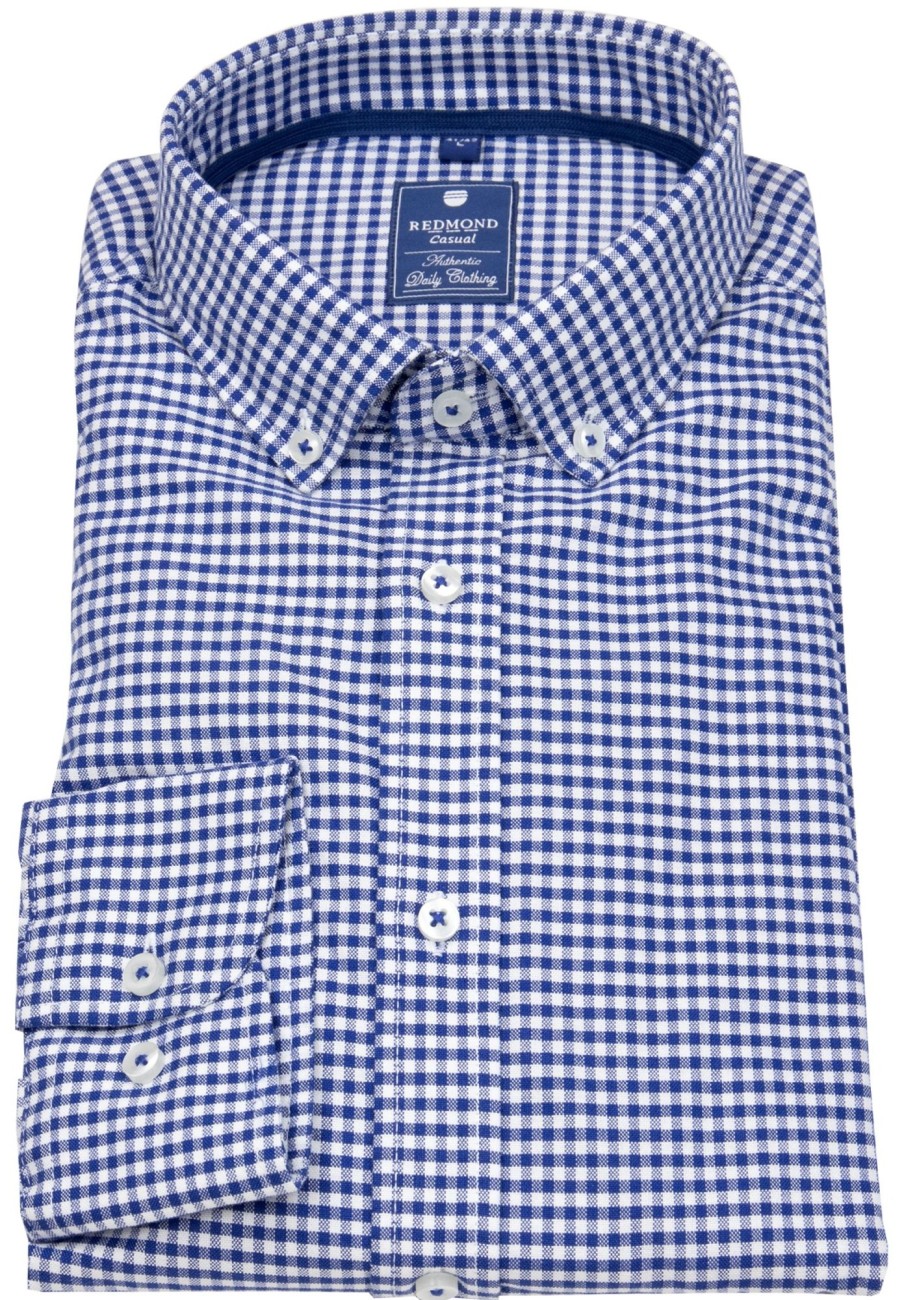 Hemden Redmond | Redmond Hemd - Comfort Fit - Button Down Kragen - Kariert - Blau / Weis - Ohne Ovp