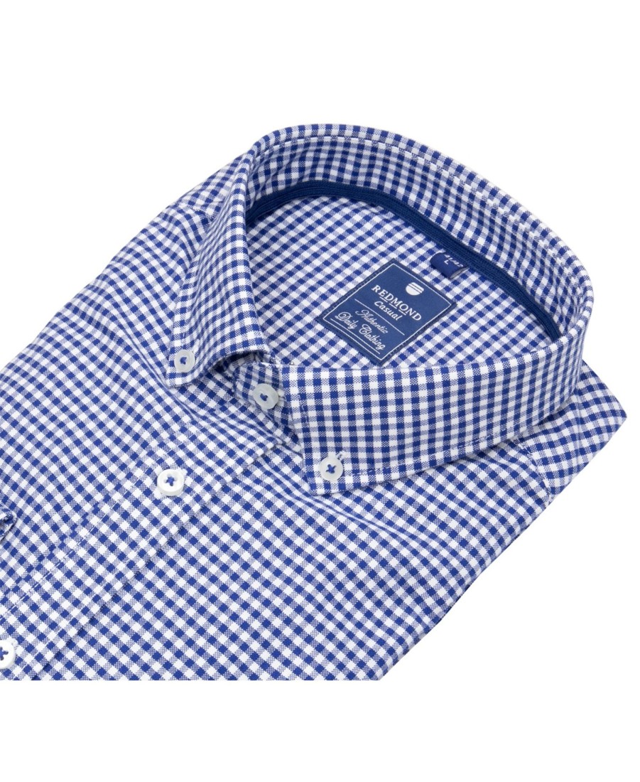 Hemden Redmond | Redmond Hemd - Comfort Fit - Button Down Kragen - Kariert - Blau / Weis - Ohne Ovp