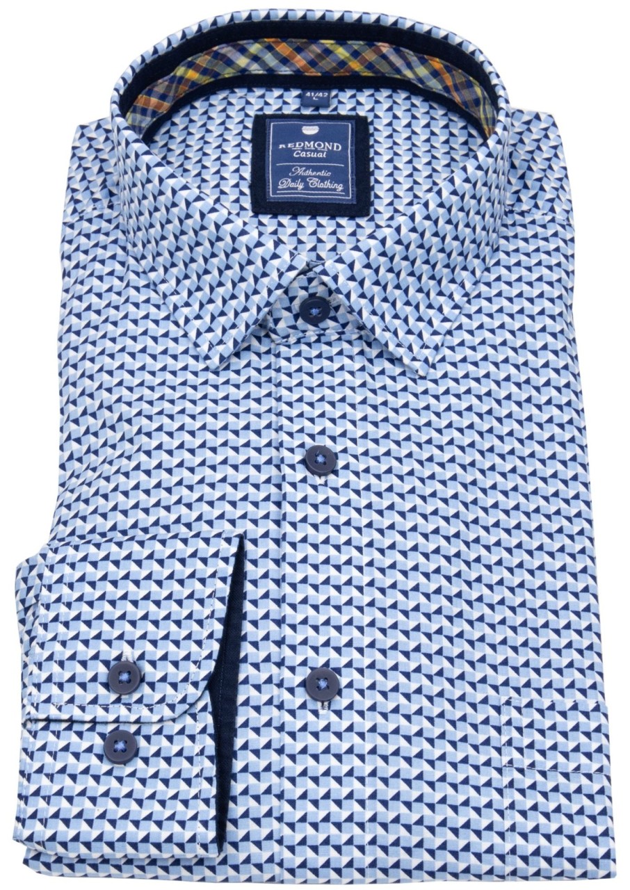 Hemden Redmond | Redmond Hemd - Comfort Fit - Print - Dunkelblau / Hellbau / Weis