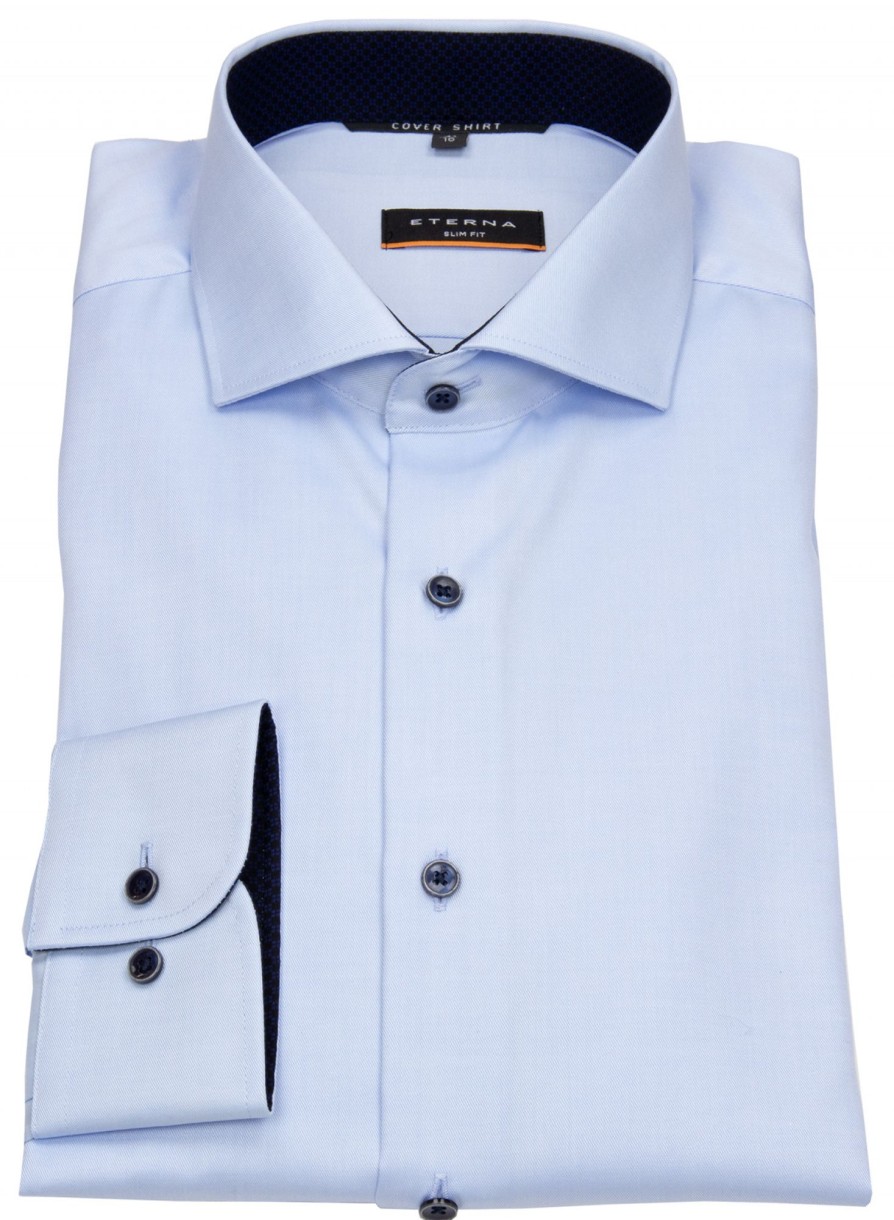 Hemden Eterna | Eterna Hemd - Slim Fit - Cover Shirt - Kontrastknopfe - Hellblau