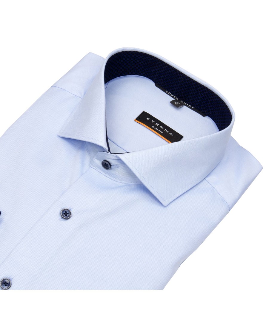 Hemden Eterna | Eterna Hemd - Slim Fit - Cover Shirt - Kontrastknopfe - Hellblau