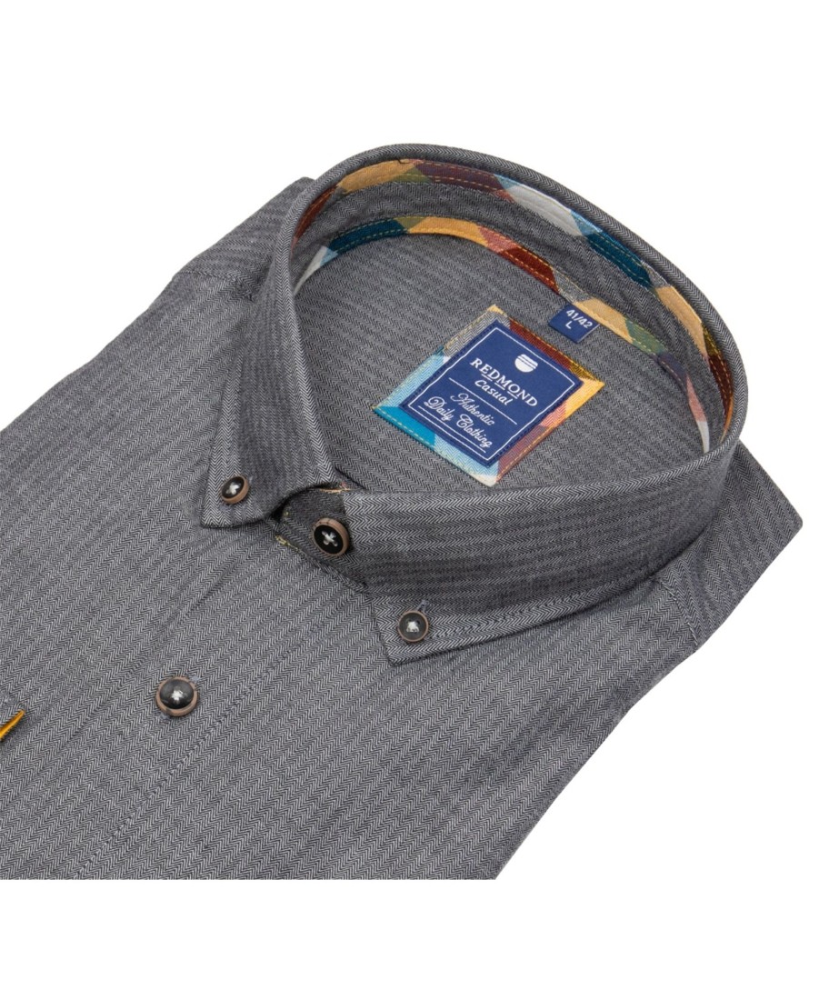 Hemden Redmond | Redmond Hemd - Comfort Fit - Button Down Kragen - Twill - Schwarz - Ohne Ovp