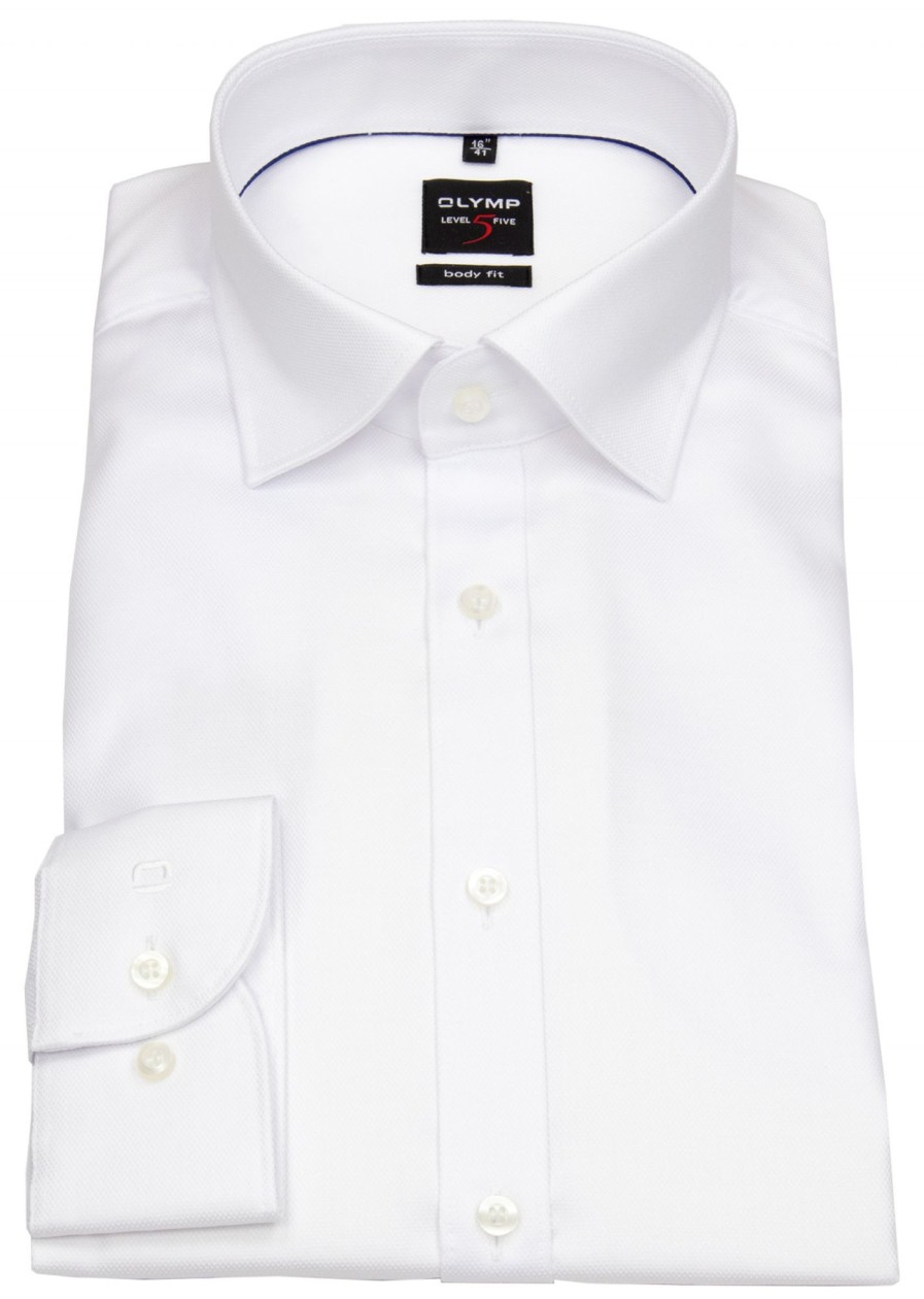 Hemden OLYMP | Olymp Hemd - Level 5 Body Fit - Under Button Down - Diamant Twill - Weis