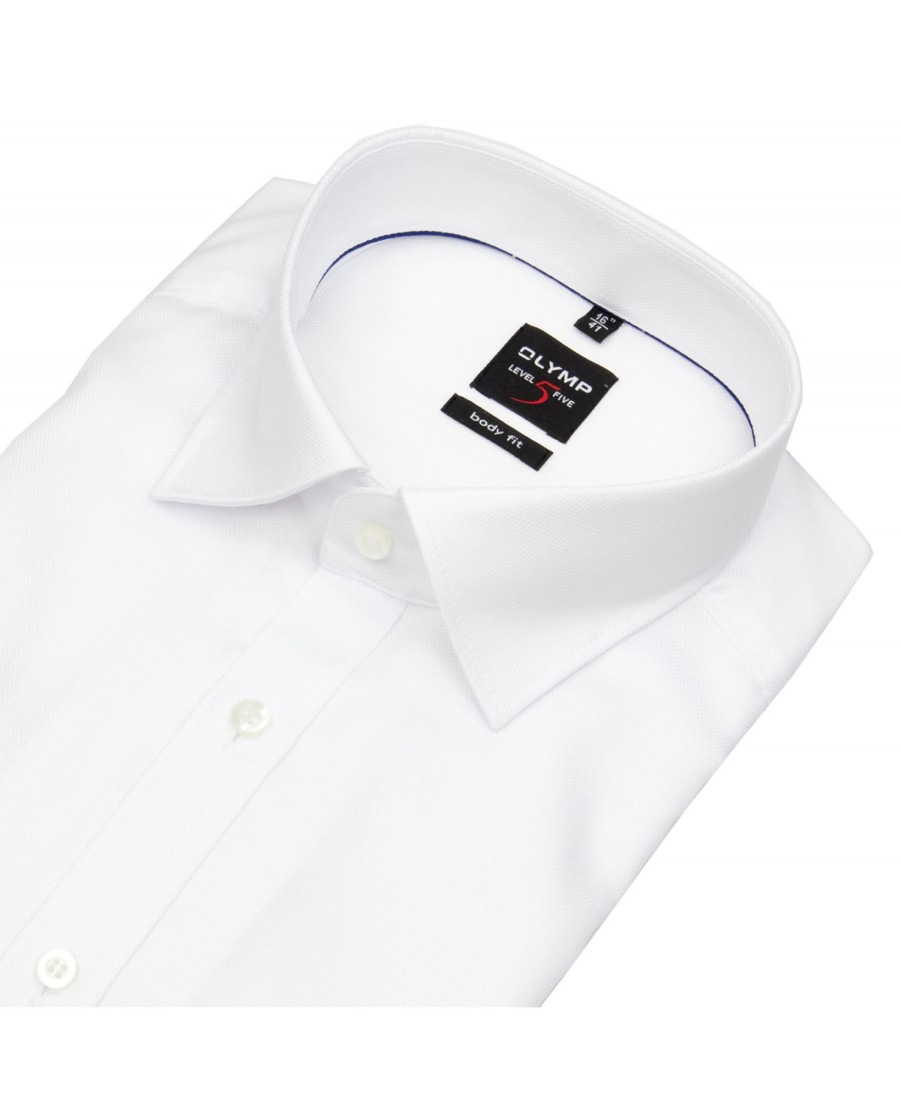 Hemden OLYMP | Olymp Hemd - Level 5 Body Fit - Under Button Down - Diamant Twill - Weis