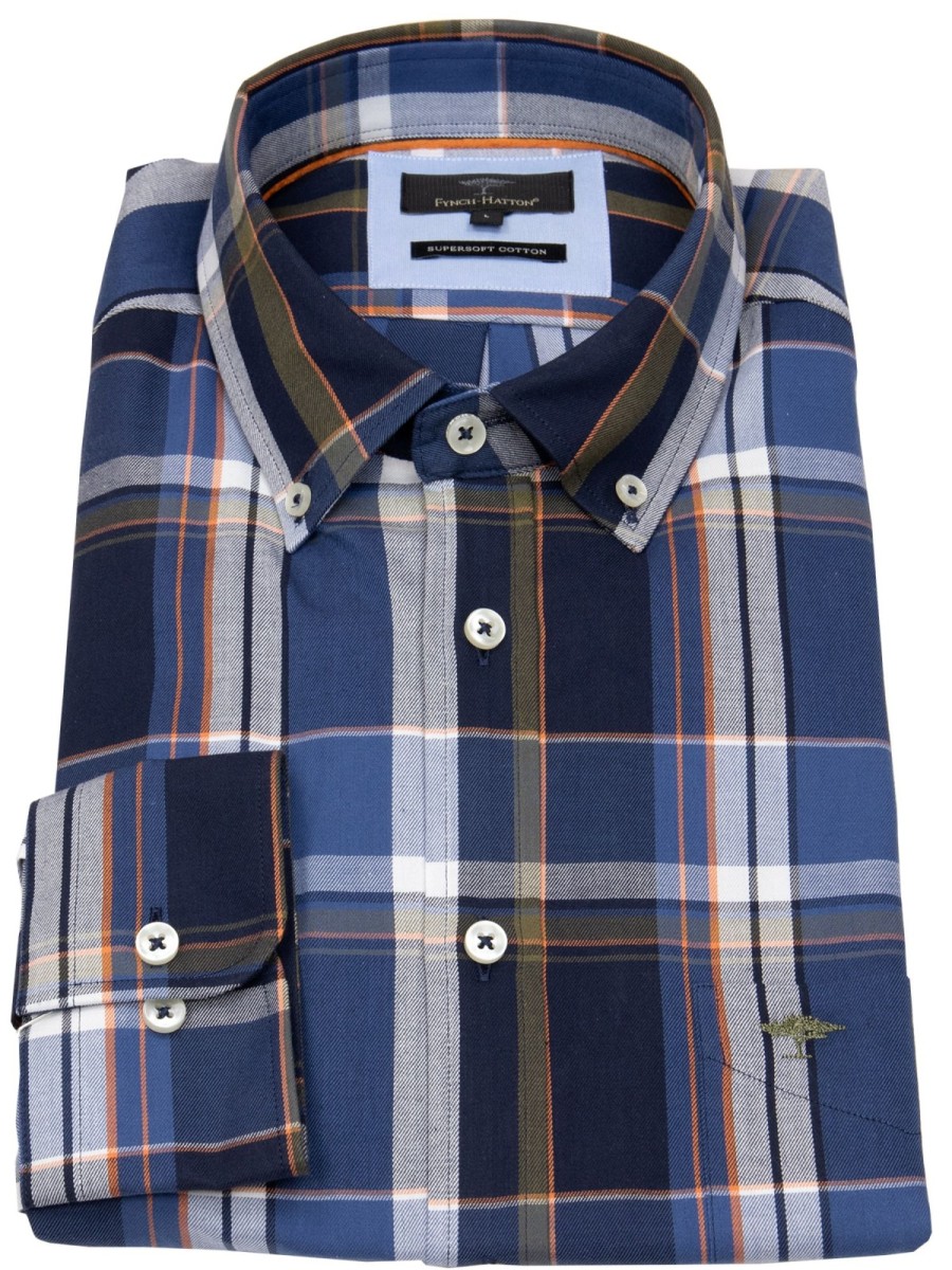 Hemden Fynch-Hatton | Fynch-Hatton Hemd - Casual Fit - Button Down - Kariert - Dunkelblau