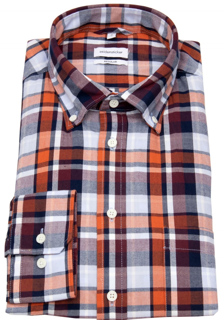 Hemden Seidensticker | Seidensticker Hemd - Regular Fit - Button Down - Kariert - Mehrfarbig