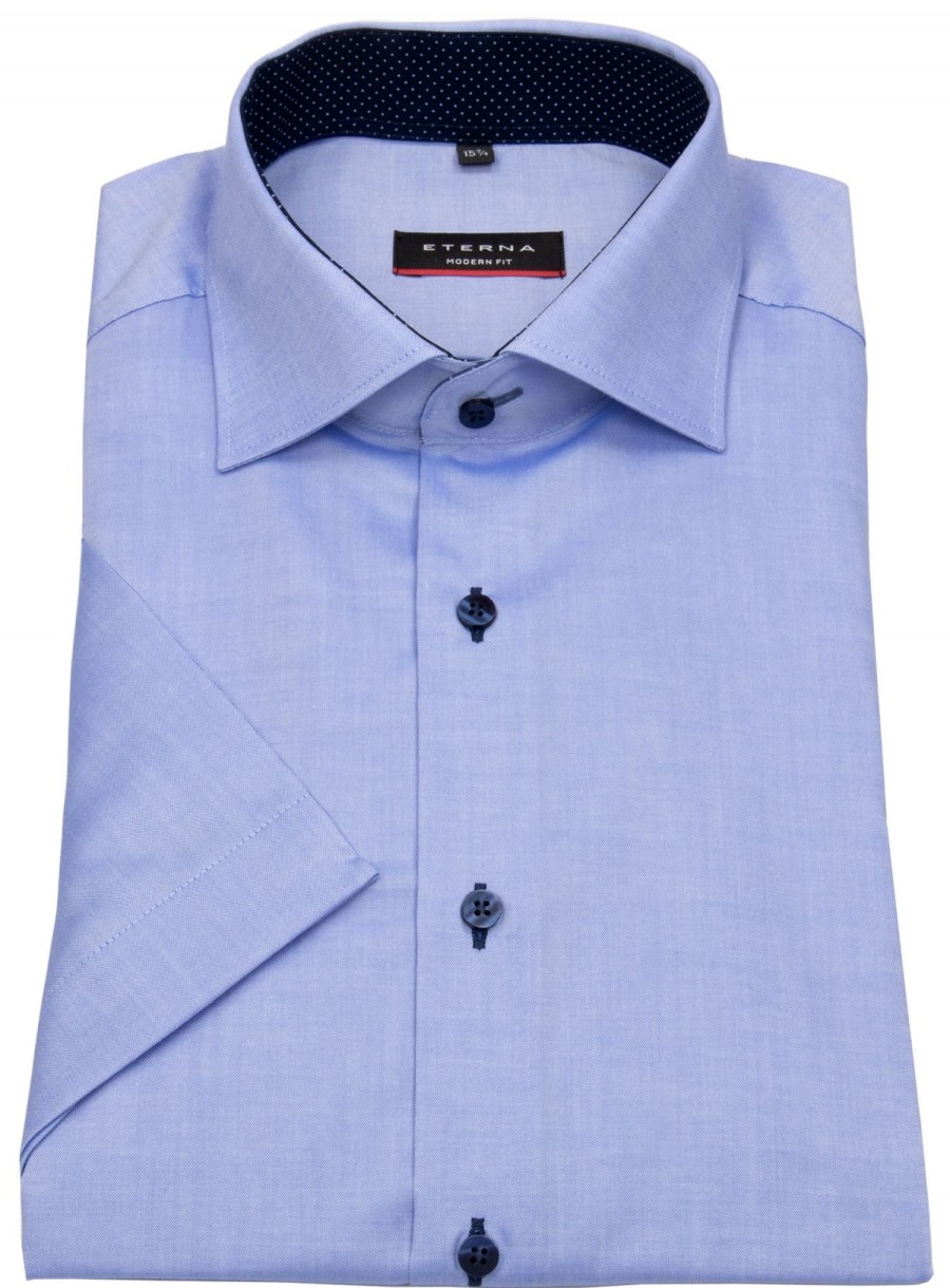 Hemden Eterna | Eterna Kurzarmhemd - Modern Fit - Oxford - Kontrastknopfe - Hellblau