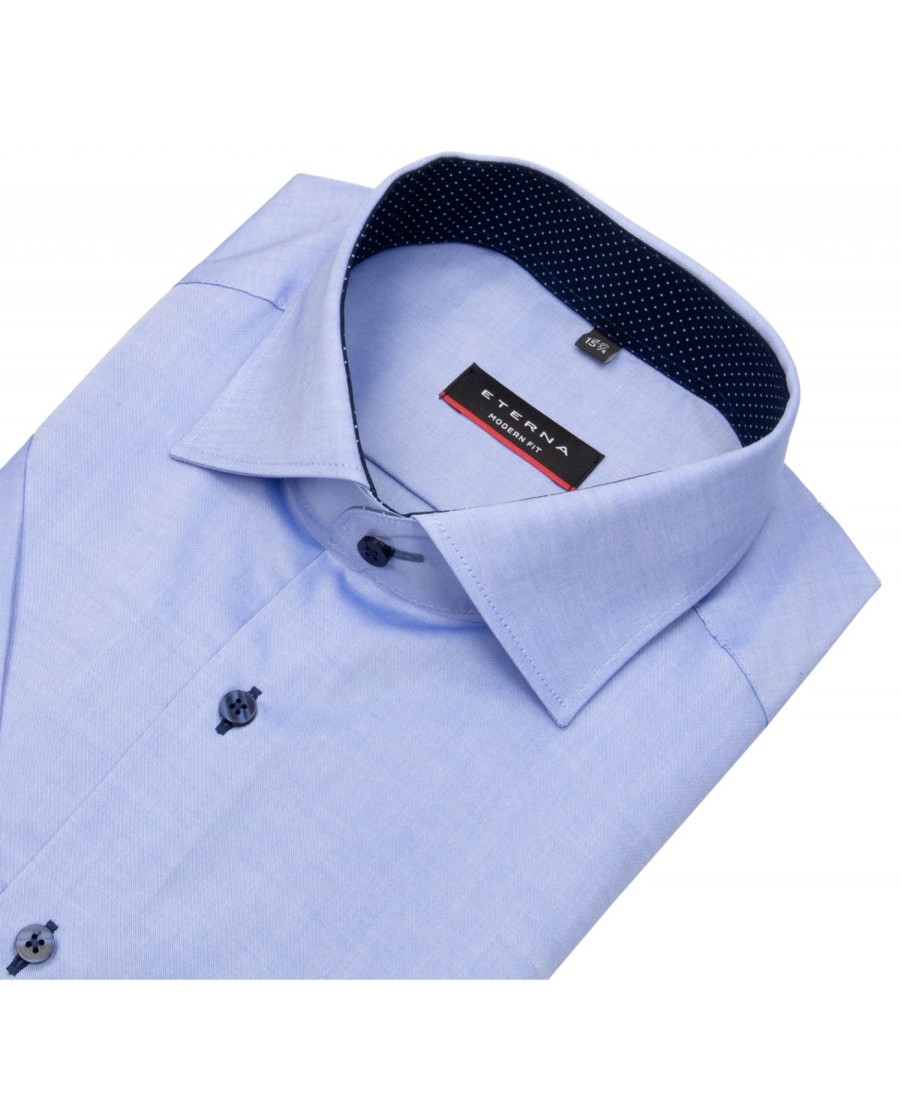 Hemden Eterna | Eterna Kurzarmhemd - Modern Fit - Oxford - Kontrastknopfe - Hellblau