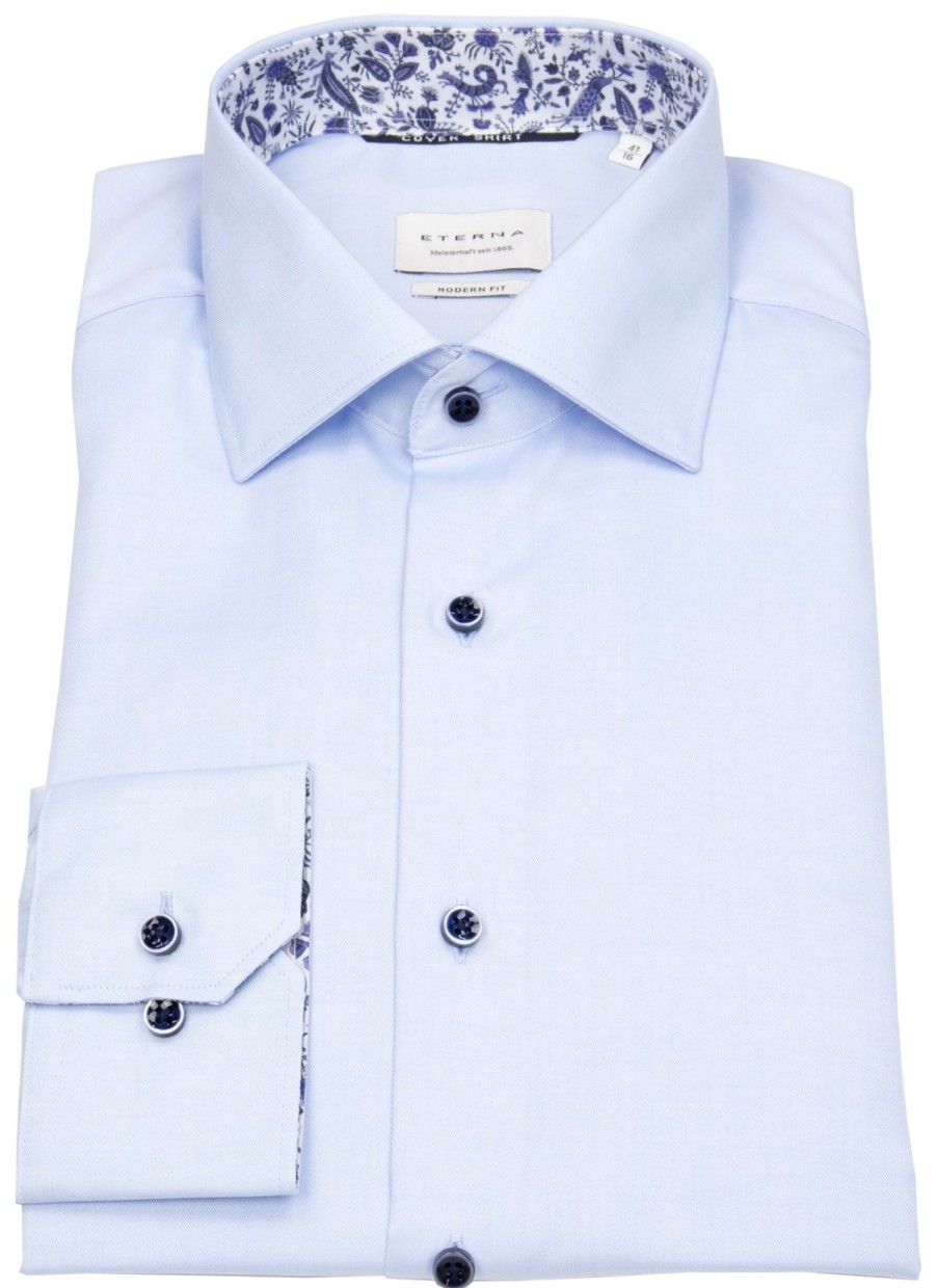 Hemden Eterna | Eterna Hemd - Modern Fit - Cover Shirt - Kontrastknopfe - Hellblau