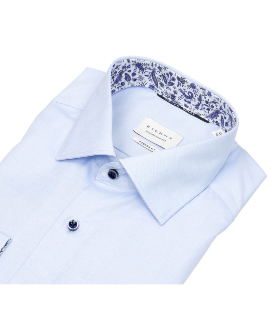 Hemden Eterna | Eterna Hemd - Modern Fit - Cover Shirt - Kontrastknopfe - Hellblau