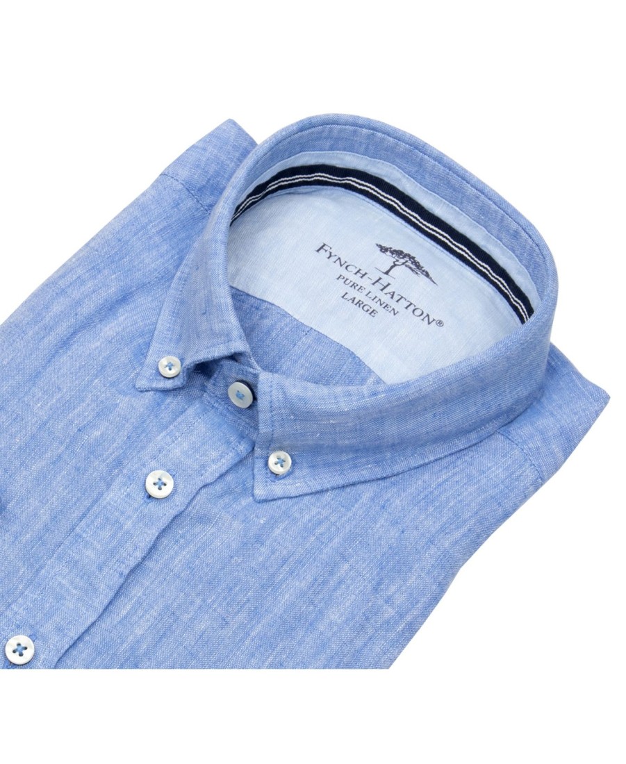 Hemden Fynch-Hatton | Fynch-Hatton Leinenhemd - Casual Fit - Button Down - Blau - Ohne Ovp