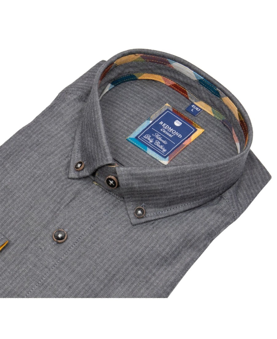 Hemden Redmond | Redmond Hemd - Comfort Fit - Button Down Kragen - Twill - Schwarz