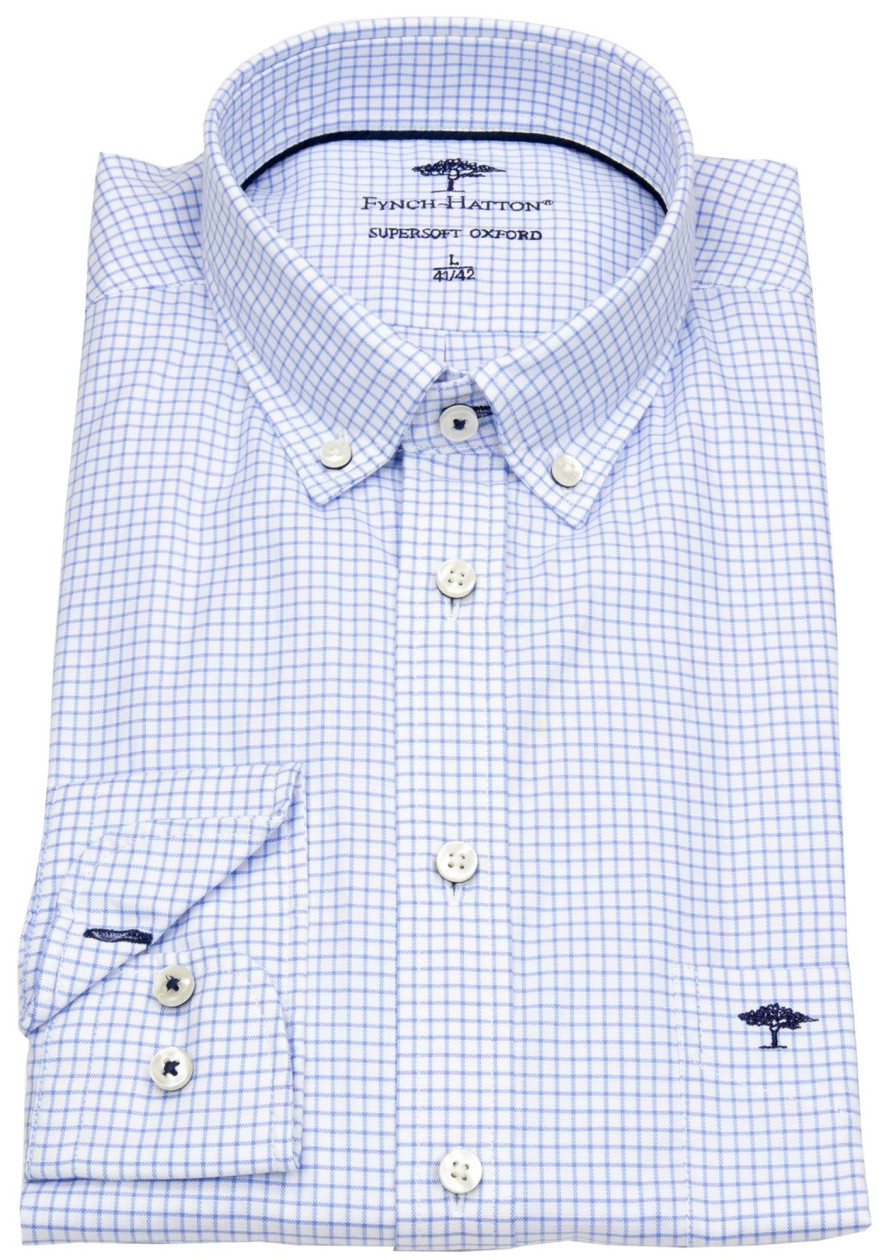 Hemden Fynch-Hatton | Fynch-Hatton Hemd - Casual Fit - Button Down - Gitterkaro - Blau / Weis - Ohne Ovp