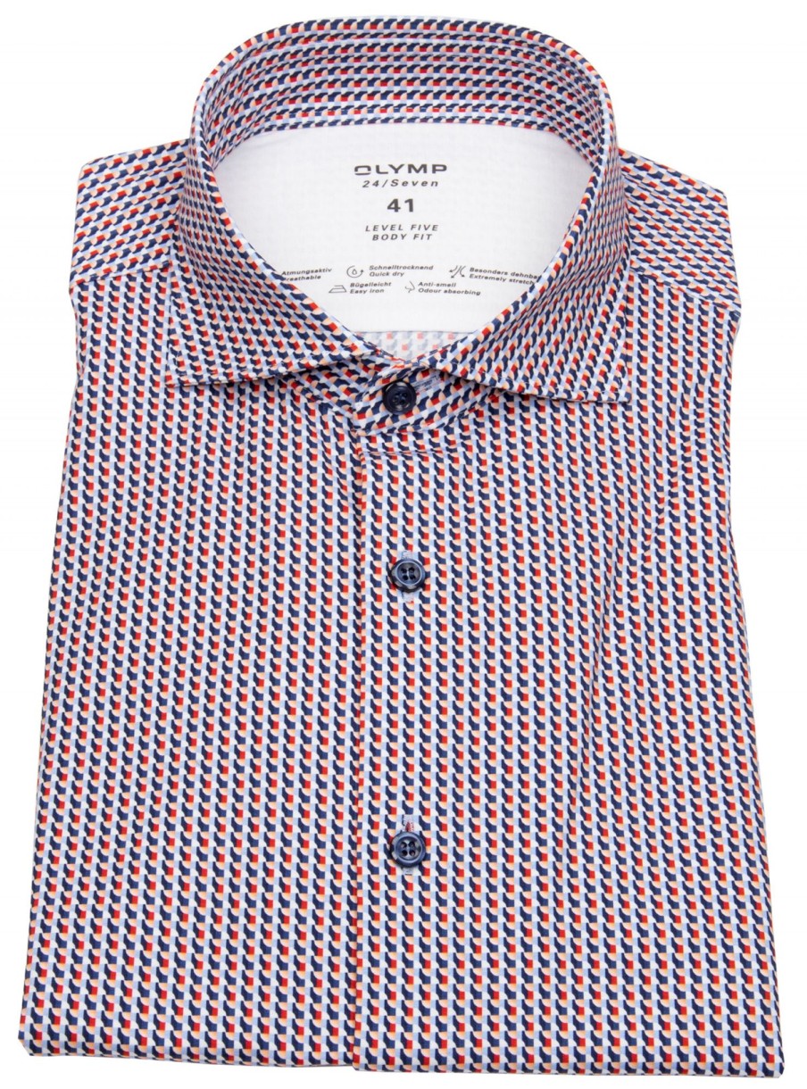 Hemden OLYMP | Olymp Hemd - Level 5- 24 / Seven Shirt - Print - Rot / Blau / Hellblau - Ohne Ovp