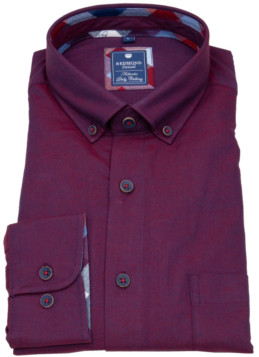 Hemden Redmond | Redmond Hemd - Comfort Fit - Button Down Kragen - Twill - Rot