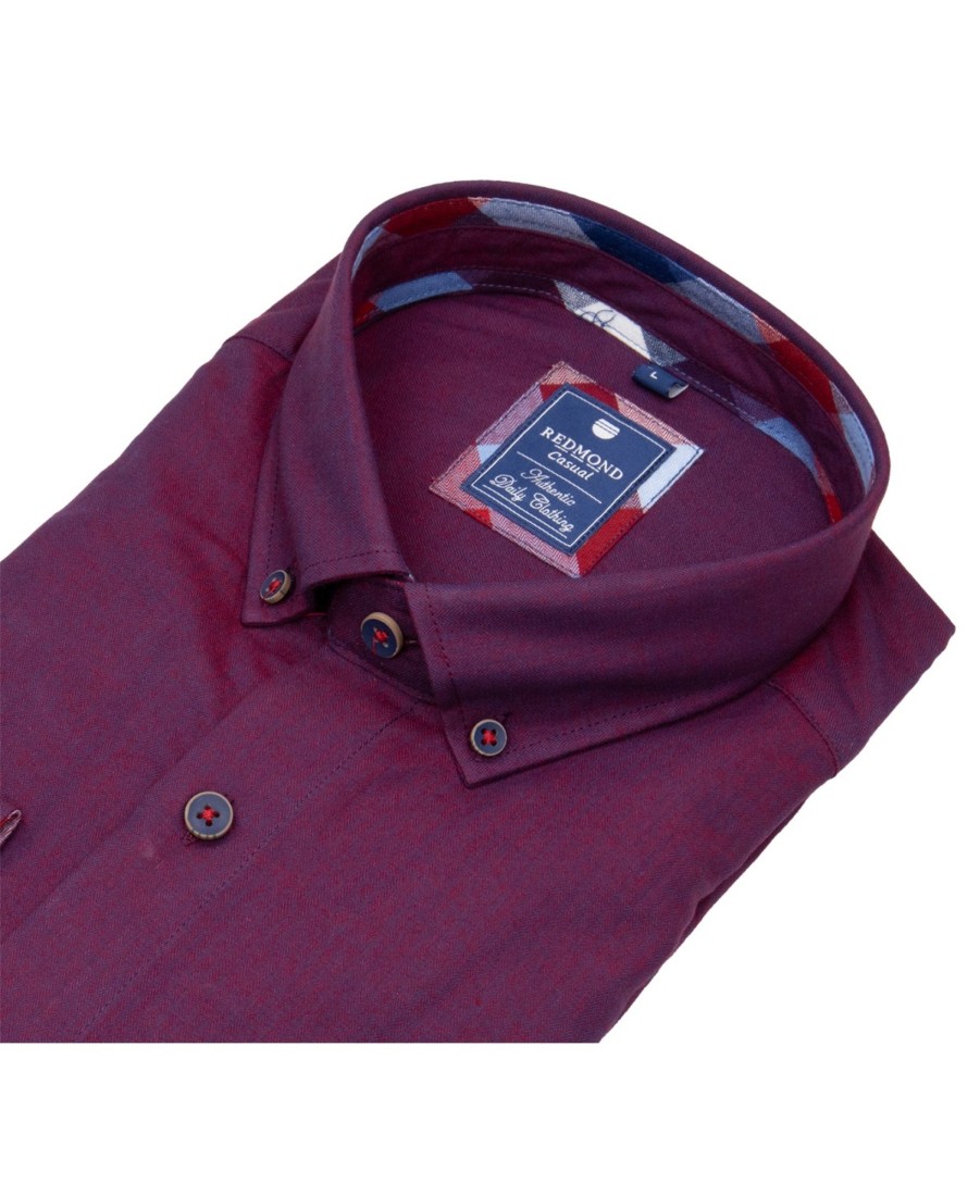 Hemden Redmond | Redmond Hemd - Comfort Fit - Button Down Kragen - Twill - Rot