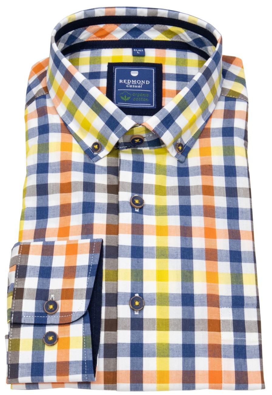 Hemden Redmond | Redmond Hemd - Comfort Fit - Button Down Kragen - Bio Baumwolle - Kariert - Mehrfarbig