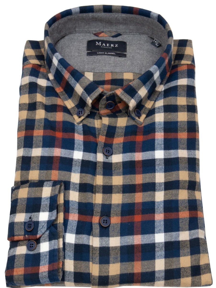 Hemden MAERZ Muenchen | Maerz Muenchen Hemd - Modern Fit - Button Down - Leichter Flanell - Mehrfarbig Kariert