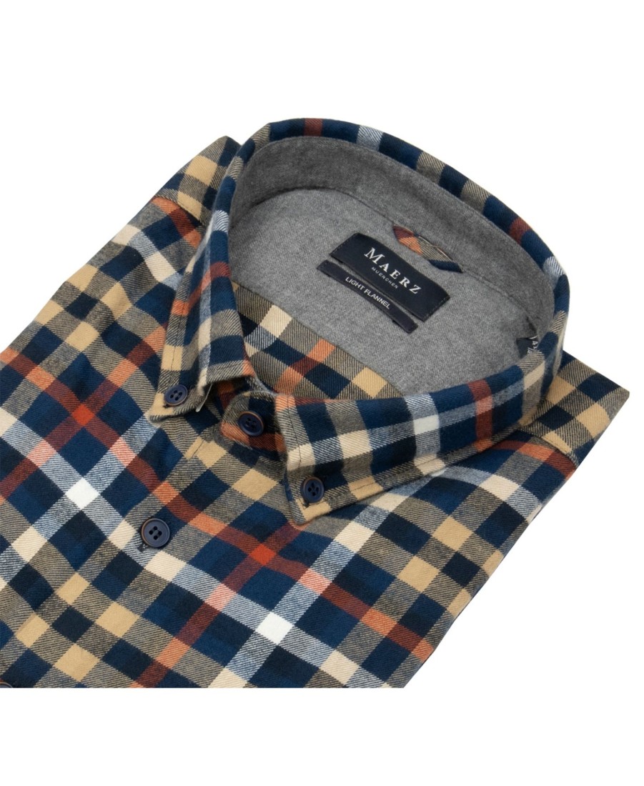 Hemden MAERZ Muenchen | Maerz Muenchen Hemd - Modern Fit - Button Down - Leichter Flanell - Mehrfarbig Kariert