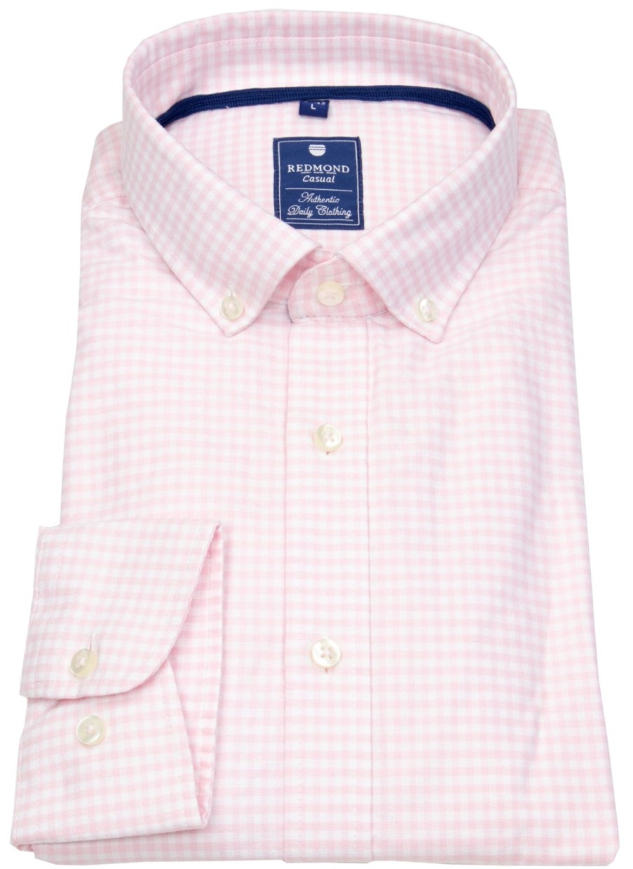 Hemden Redmond | Redmond Hemd - Comfort Fit - Button Down Kragen - Kariert - Rosa / Weis